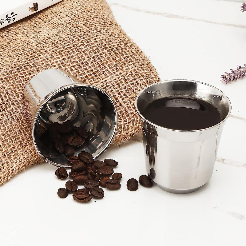 Easyworkz Stainless Steel Espresso Cup 2pcs Set Double Wall Insulated Metal Demitasse Cups 2.5 oz - Image 5